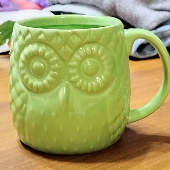 OWL 3D MUG/COFFEE CUP Lime Green VINTAGE HOME Essentials - Picture 3 of 6